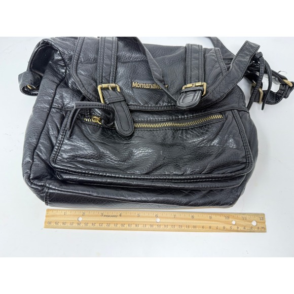 Montana West Select Black Vegan Leather Crossbody Messenger Bag Brass Hardware - Picture 7 of 8